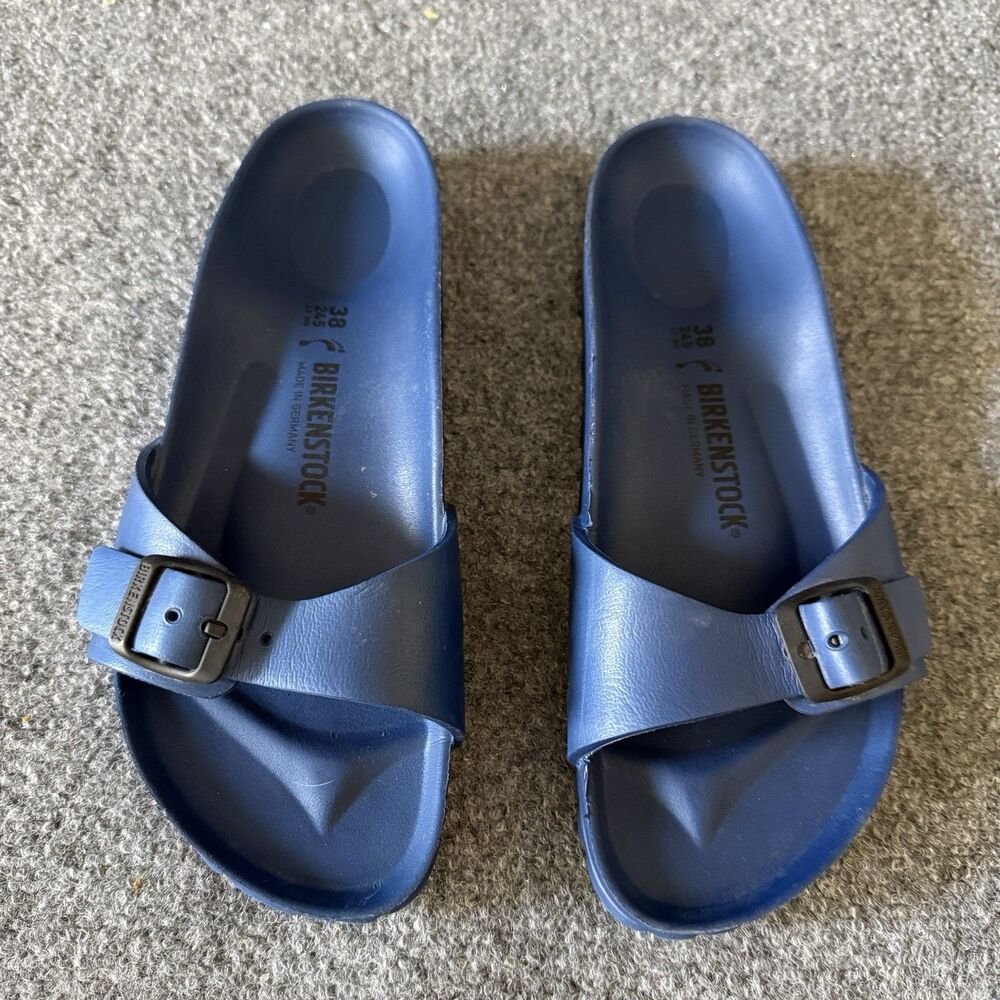 Birkenstock Slide Sandals Womens Blue Buckle Adjustable Strap Synthetic Size 38